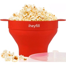 iheyfill Popcorn Popper, Mikrowellen-Silikon Popcorn Maker, zusammenklappbare Schüssel mit Griffen