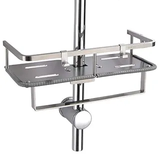 PHASAT Edelstahl Duschablage zum Hängen badezimmer duschkorb mit Doppelt Halter für Duschkopf ohne Bohren zu montieren geeignet für alle Durchmesser von 19 bis 25mm Runde Duschstange