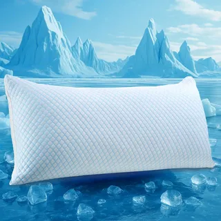 UNIKOME Kühlendes Kopfkissen 40x80CM, Memory Foam Kissen Doppelseitiger, Cooling Pillow Kalt/Warm Abnehmbar, Blau Für Sommer/Herbst, Weiß Für Winter/Frühling, Oeko-Tex