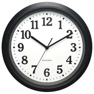 KIZLOC 32 cm Wanduhr Outdoor wetterfest, Gartenuhr draußen wasserfest, Außenuhr ohne Tickgeräusche lautlos, Quarz batteriebetriebene große Uhr für Garten, Terrasse, Schwimmbad, Badezimmer (Schwarz)