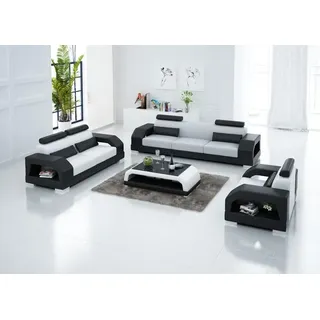 Ledersofa Couch Wohnlandschaft 3+2+1 Sitzer Garnitur Design Modern Sofa USB LED - Weiß