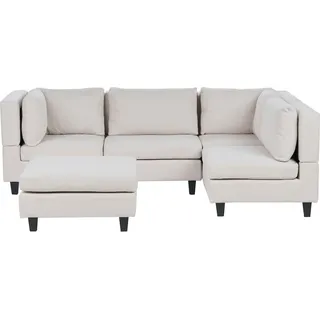BELIANI 4-Sitzer Ecksofa Linksseitig Hellbeige Stoffbezug mit Ottomane Kissen Schwarze Beine Modular Modern Modulsofa Wohnlandschaft Wohnzimmer - Beige, Schwarz
