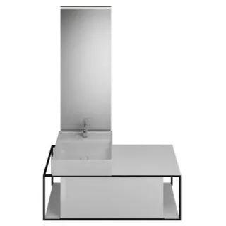 burgbad Junit Set Keramik-Waschtisch inklusive Waschtischunterschrank, Version links, inklusive Leuchtspiegel SFLF120, Breite: 1200mm, SFLF120LF3148G0175, Farbe: Weiß Hochglanz / Weiß Glänzend