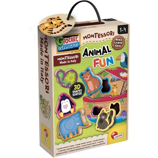 Lisciani Liscianigiochi 96893 Wood Animal Fun, Montessori Baby-HOLZWÜRFELPUZZLE 3D Noahs Arche