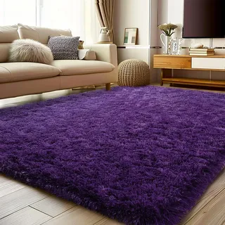 BSGIFT Teppich Wohnzimmer 200x300 Lila, Shaggy Hochflor Teppich Flauschig, Modern Langflor Wohnzimmerteppich Bettvorleger High-Pile Carpet rutschfest für Schlafzimmer Kinderzimmer