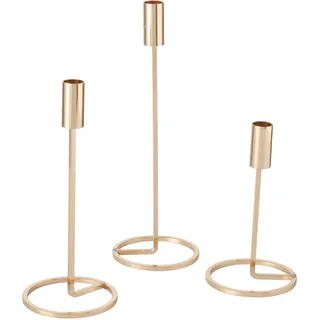 Boltze Kerzenleuchter Fio (3-tlg., gold, Metall, 20/26/32 cm hoch, modernes Design, Garten Deko, Tisch Deko, Kerzen Zubehör) 2008260