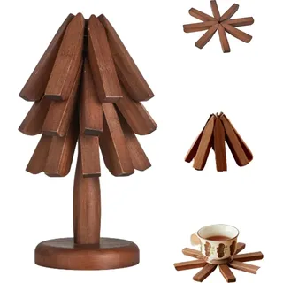Untersetzer Holz Set für Baumkunst, Bambus Topfuntersetzer Set, Faltbare Untersetzer Baum, Holzuntersetzer Walnuss Dämmmatte Matten, Holz Trivet Tisch Home Decoration für Pfannen (Schwarznuss)