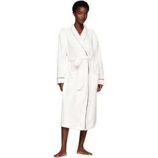 Tommy Hilfiger Damen Bademantel Fleece Robe mit Taschen, Weiß (Ivory), S