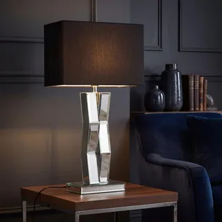 Licht-Erlebnisse Nachttischlampe Schlafzimmer E27 mit Kabelschalter, Stoffschirm Spiegelglas, 60 cm, Modern Elegant, kompatibel mit LED, Tischleuchte Wohnzimmer
