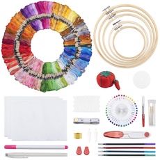 Noa Home Deco Sticken Embroidery kit Stickset, 100 Farben Stickgarn, 5 Bambus Stickrahmen, 3 Stück Kreuzstich-Stoff, Nähnadel, Kreuzstich set für DIY Erwachsene Anfänger