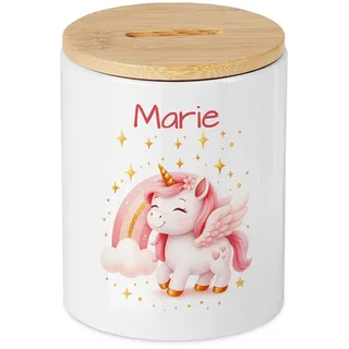 Personalisierte Spardose Einhorn mit Name, Sparschwein für Mädchen, Geldgeschenk Geburt Geburtstag Taufe Einschulung, Wunscherfüller Kinderzimmer Deko