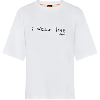 BOSS ORANGE T-Shirt "Eregular Premium Damenmode" mit Statement-Schriftzug, Relaxed Fit, weiß 100