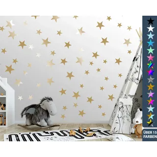 ELES VIDA - 100 Sterne Wandtattoo fürs Kinderzimmer - Wandsticker Set - Pastell Farben, Baby Sternenhimmel zum Kleben Wandaufkleber Sticker Wanddeko - Wandfolie, Kleinkinder, Auch für Rauhfaser - Gold