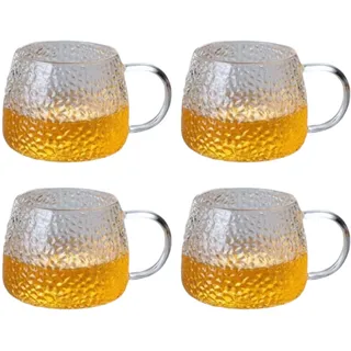 MYKAGS Set von 4,460 ml Becher aus Borosilikatglas mit Henkel, modernes Tee-/Kaffeetassen-Set, geeignet für Matcha, Latte, Eiskaffee, heiße Schokolade, Tee, hitzebeständiges Glasgeschirr