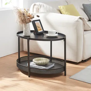 Couchtisch 'Jäller' Metall oval in Rattan-Optik 66 x 51 x 44 cm Schwarz - Schwarz
