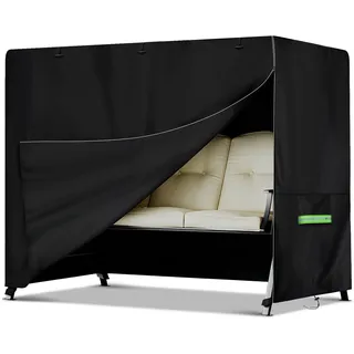 NEVERLAND Hollywoodschaukel Abdeckung 3 Sitzer - Wasserdicht Winterfest Winddicht UV-Beständiges Schwerlast 600D Oxford Gewebe Schutzhülle für Gartenschaukel, Schaukelbank 220x150x150cm, Schwarz