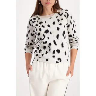 Rundhalspullover MONARI "Pullover Leo Jacquard", Damen, Gr. 40, off, weiß gem, Web, Obermaterial: 70% Baumwolle, 23% Viskose, 7% Polyester, gemustert, regular fit taillenbedeckt, Rundhals, eingesetzt abgesteppte Kante, Pullover Rundhalspullover, Regular fit mit doppeltem Rundhalsausschnitt