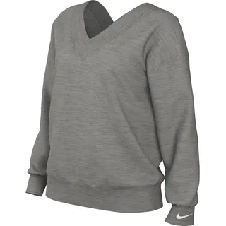 Nike FB8317-063 W NSW PHNX FLC OS Vneck SWTSH Sweatshirt Damen DK Grey Heather/SAIL Größe L