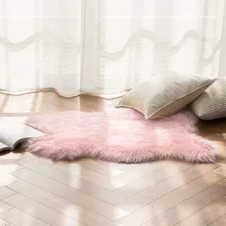 JXLOULAN Faux Lammfell Schaffell Teppich Rose 40x60 cm, Longhair Flauschiger Teppiche Wohnzimmer Deko Weicher Fell Carpet für Stühle Sofa Schlafzimmer Kinderzimmer