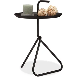 Relaxdays Beistelltisch aus Metall, Runder Ablagetisch mit Tragegriff, Moderner Couchtisch, HxD ca. 59 x 40cm, schwarz