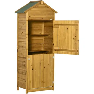 Outsunny Gerätehaus Gartenschrank Gartenhaus, 2 Regale, 2 Türen, wetterfest, Tanne, Naturholz , Fichtefarben , Holz , 49x191.5x79 cm , Gartenzubehör, Geräteschuppen