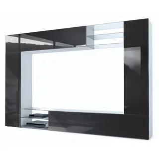 Vladon Wohnwand Mirage Front in Schwarz Hochglanz , Holzwerkstoff , 262x182.5x39 cm , Wohnzimmer, Wohnwände