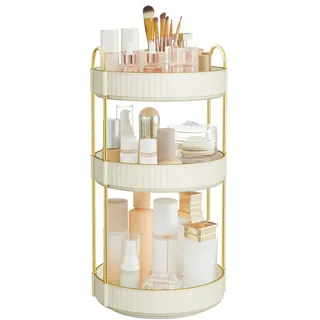 Songmics Make-up Organizer drehbar, Kosmetik-Organizer rund, 3 Ebenen, Kosmetik Aufbewahrung, anpassbar, für Schminktisch, Geschenkidee, weihnachten, wolkenweiß JKA011W01