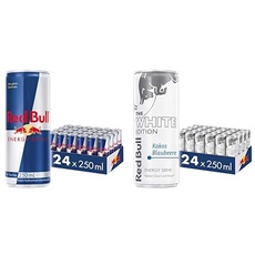 Bundle aus Red Bull Energy Drink, 24 x 250 ml, Dosen Getränke 24er Palette, OHNE PFAND + Red Bull Energy Drink, Kokos Blaubeere, White Edition, 24 x 250 ml, Dosen Getränke 24er Palette, OHNE PFAND