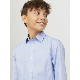Langarmhemd JACK & JONES JUNIOR "JPRPARMA cool, elastisch, kombinierbar", Jungen, Gr. 164, N-Gr, blau (cashmere blau), Web, Obermaterial: 98% Baumwolle, 2% Elasthan, unifarben, regular fit normal, 2-Knopf-Manschette, Hemden Langarmhemd, Baumwollmischung, regular fit