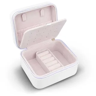 Massido Schmuckkästchen Schmuckbox Reise Schmucketui Klein Schmuckaufbewahrung Organizer Tragbar 11 x 9,5 x 6,2 cm Weiß
