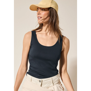 Trägertop CECIL "Style Linda", Damen, Gr. L (42), blau (universal blau), Jersey, Obermaterial: 100% Baumwolle, unifarben, regular fit taillenbedeckt, Rundhals, Tops Trägertop, mit tiefem Rundhalsausschnitt, Topseller