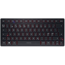 CHERRY KW 9200 MINI, Kompakte Multi-Device-Tastatur für bis zu 4 Geräte, Pan-Nordisches Layout (QWERTY), Bluetooth, 2,4 GHz oder Kabel, Wiederaufladbar, Schwarz