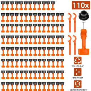 Jiubiaz 110 Stück Nivelliersystem Fliesen Level Wiederverwendbar Fliesen Verlegehilfe Fliesenkeile Kunststoff Bodenbelag Fliesen Handwerkzeuge mit Fliesenschlüssel für Wand und Boden Fliesen