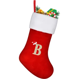 TOPWAYS Weihnachtsstrumpf Personalisiert Großes 45 cm,Weihnachtsbäume Nikolausstrumpf, Strümpfe mit Buchstaben roter Kamin, hängende Weihnachtsmann-Socken für Weihnachtsbaum und Heim (B)