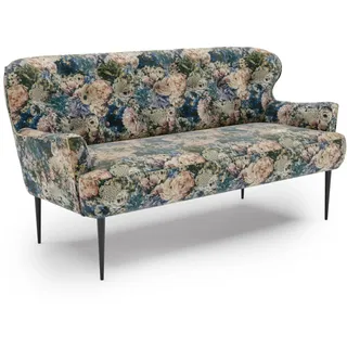 CAVADORE 2,5-Sitzer Küchensofa Amba, Trendige Sitzbank für Küche oder Esszimmer / 173 x 97 x 87 / Jacquard Flachgewebe: Blumenmuster Olive