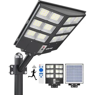 Solar Straßenlaterne für Außen, 200000LM Solarlampen für Außen mit Bewegungsmelder, 6500K Solarleuchten Dämmerung bis zum Morgengrauen, IP67 Wasserdichte Wegeleuchte für Parkplatz, Hof - Schwarz