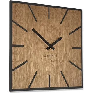 FLEXISTYLE Moderne quadratisch große WanduhrHolz ECO 40cm, Stille, Holzoptik, Eiche, Wohnzimmer, Schlafzimmer, Made in EU (Exact 40cm)