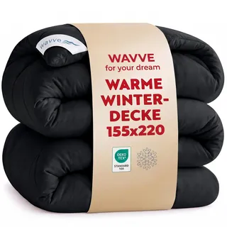 WAVVE Bettdecke 155x220 cm Winterdecke Warm, Steppdecke Winter 450gsm Mikrofaser Duvet 155x220cm, Weiche Kuschelige Steppbettdecke 155 x 220 Schwarz