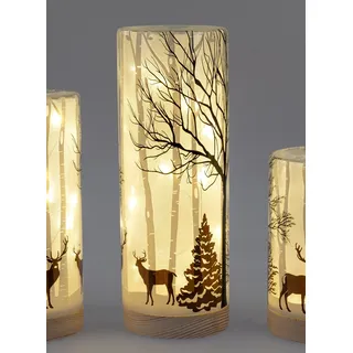 formano LED Deko Licht Hirschdeko Leuchtglas mit Holzsockel 25 cm Timer 6/18h - Braun, Schwarz