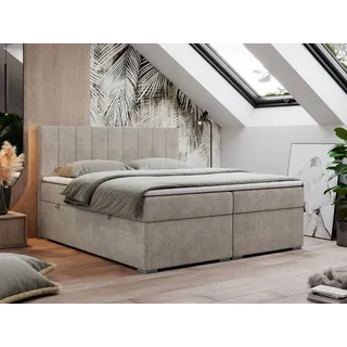 MKS Meble Boxspringbett 180x200, Bett 180x200 mit Matratze und Topper, Boxspringbett mit Bettkästen, Doppelbett - LOPE - 180x200 - Beige - Struktur - H3 - Beige