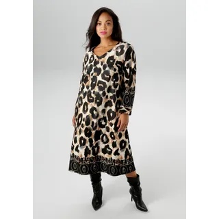 Jerseykleid ANISTON PLUS, Damen, Gr. 52, N-Gr, leoprint, Milano Rib, Obermaterial: 70% Viskose, 25% Polyester, 5% Elasthan, gemustert, figurumspielend kniebedeckend, V-Ausschnitt, Kleider Jerseykleid, in ausdrucksvoller Animalprint