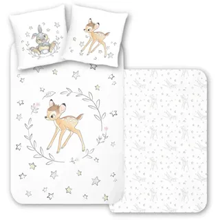 MTOnlinehandel Bettwäsche 135x200 Flanell, Biber Bambi & Klopfer für Mädchen, Jungen, kuschelig weich, Winter, 1x Kissenbezug 80x80 + Bettbezug 135x200, 100% Baumwolle