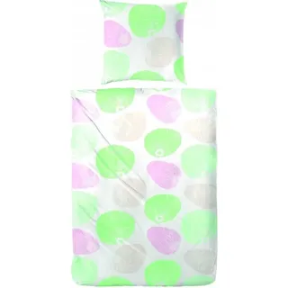 Hahn Baumwolle Seersucker Bettwäsche Grün Rosa Kreise, 155x220 cm + 80x80 cm - Grün