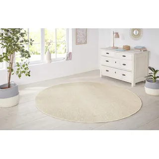 HANSE HOME Teppich Rund 8,5 mm Höhe, Kurzflor, Unifarben, Teppich, Weich, Esszimmer, Kinderzimmer, Flur, Schlafzimmer, Küche – Uni Creme, 133cm