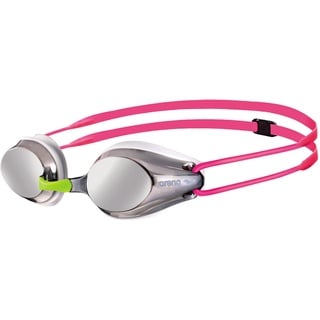 Arena Tracks Mirror Anti-Fog Wettkampf Schwimmbrille für Kinder, Schwimmbrille mit UV-Schutz, 4 Austauschbaren Nasenstegen, Silikon Dichtungen, Silver-White-Fuchsia