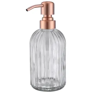 Leetcp Seifenspender aus Roségold mit rostfreier Metallpumpe, Vintage-Seifenspender, Klarglas-Seifenspender für Badezimmer, Kupfer-Küchenhandseifenspender, rotgoldener Seifenspender, 39+17CP