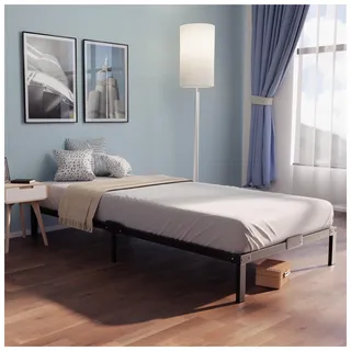 Dreamzie Bett 90x190 aus Metall - Bett 190x90 für Matratze Einzelbett, Höche 35 cm - Großer Stauraum, Leicht zu Montieren und Stabil - Schwarzer Lattenrost