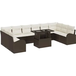 vidaXL Gartensofa-set mit Kissen mit Speicher 11 pcs Braun Poly Rattan - Braun