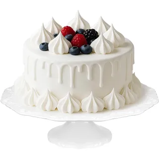 Goiern Weißes Porzellan Kuchenständer 12 Zoll (30cm), 1 Stück Elegant Europäischer Relief Tortenständer mit Hohem Fuß, Spülmaschinenfest, Geeignet für Kuchen bis 10 Zoll