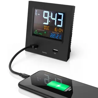 Hama Funkwecker DCF Funk wecker Digital Funkuhr lautlos USB Ladegerät 2x Alarm